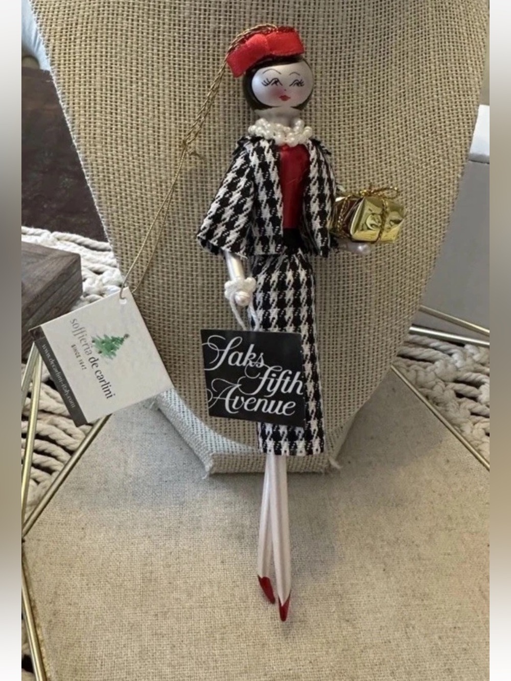 Soffieria De Carlini Saks Lady In Plaid Ornament- New With Tags
